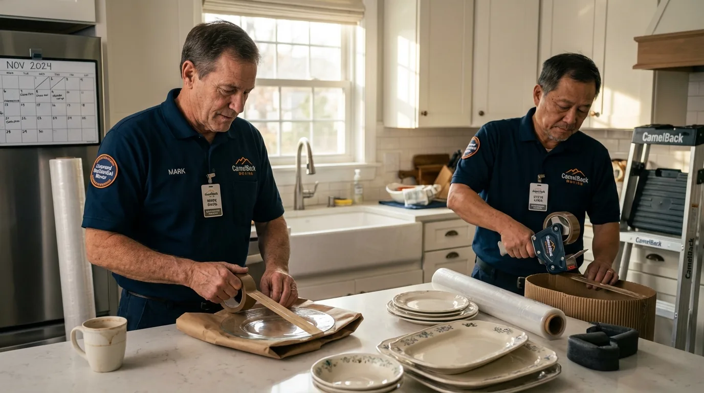 Professional crew packing kitchen dishware in Churubusco, IN
